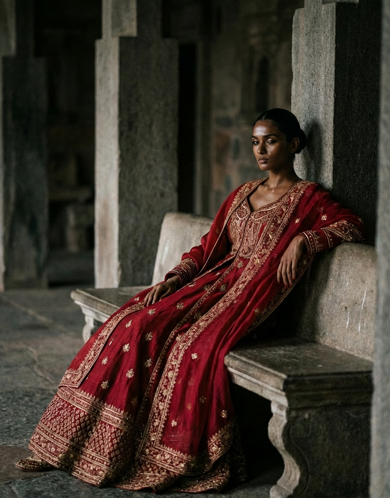 The Monolithic Slate: Raw Silk Embroidered Gown