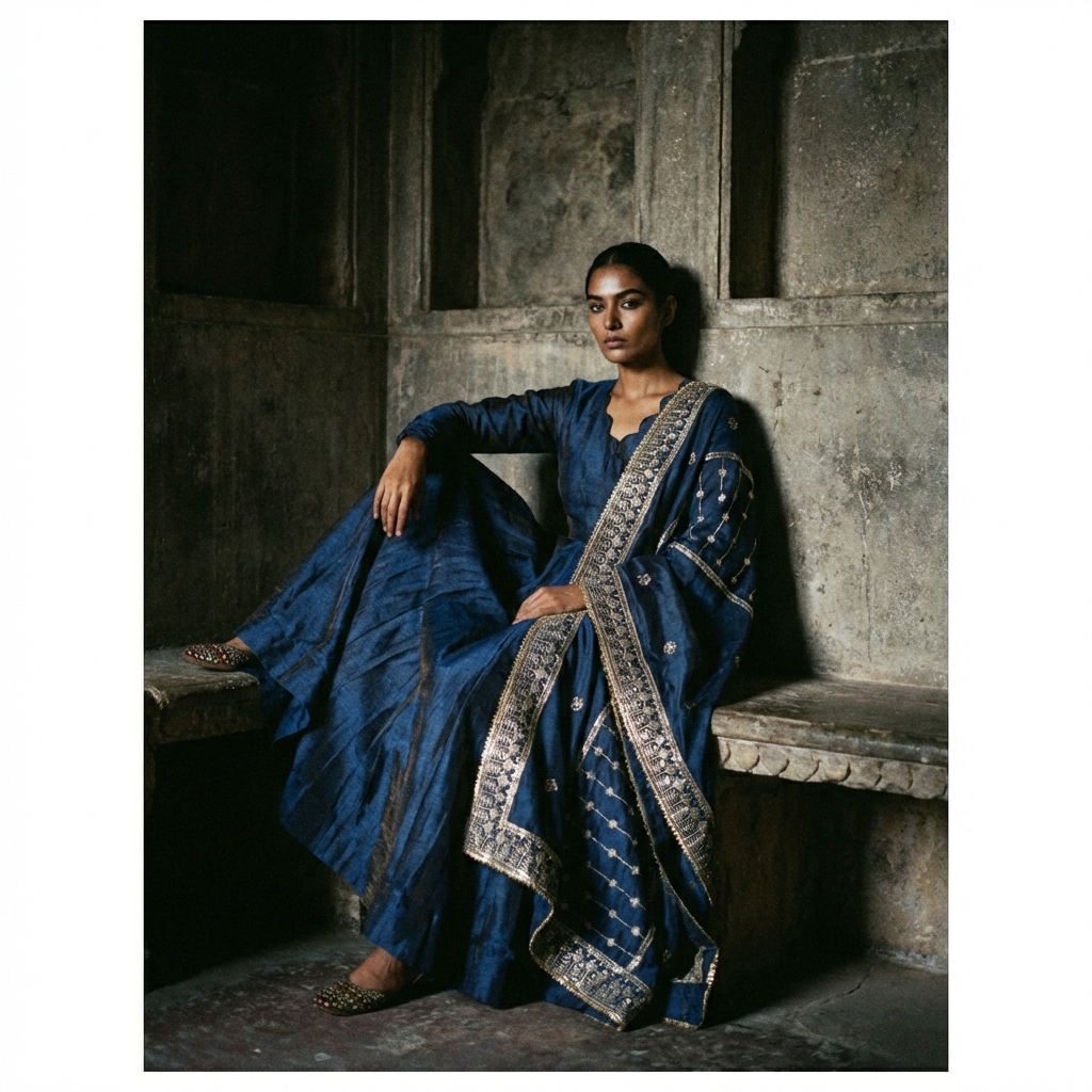 Veiled Obsidian Anarkali