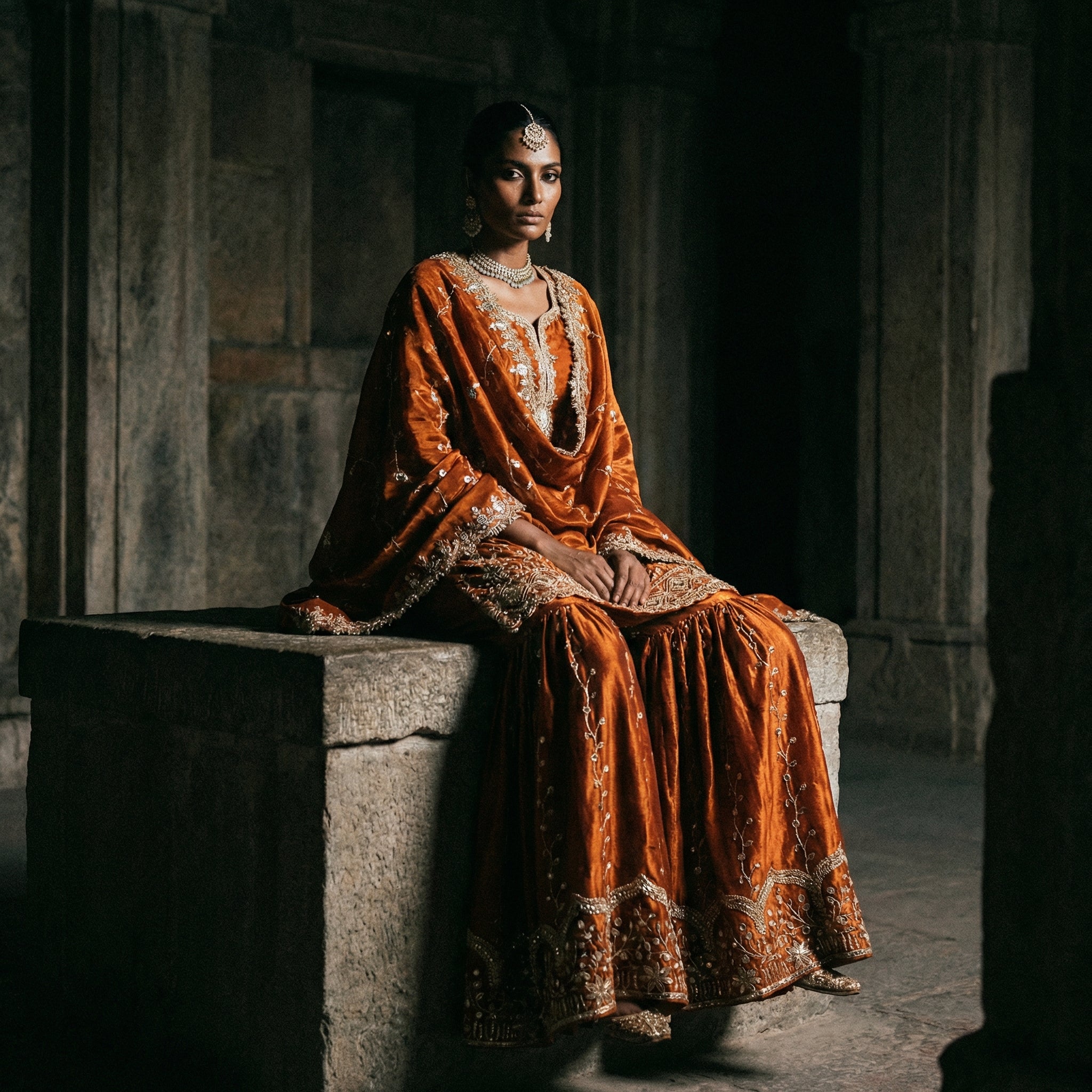 Archived Patina Burnt Orange Silk Suit