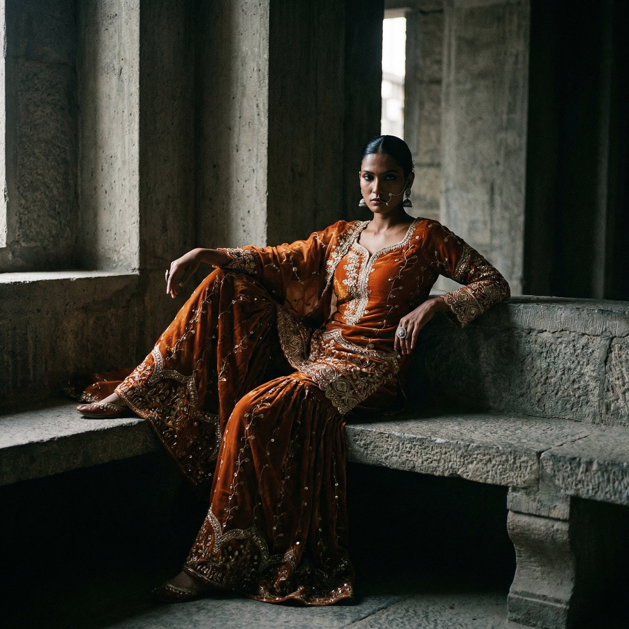 Archived Patina Burnt Orange Silk Suit