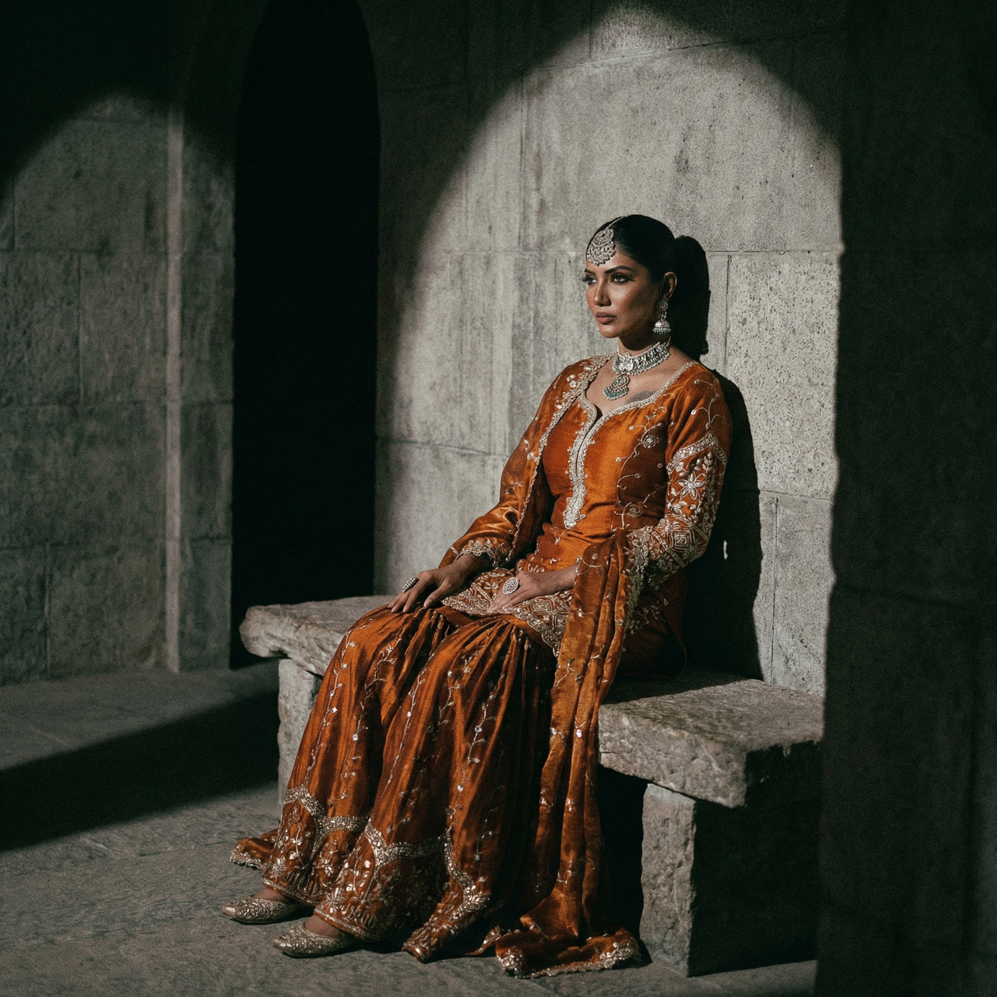 Archived Patina Burnt Orange Silk Suit