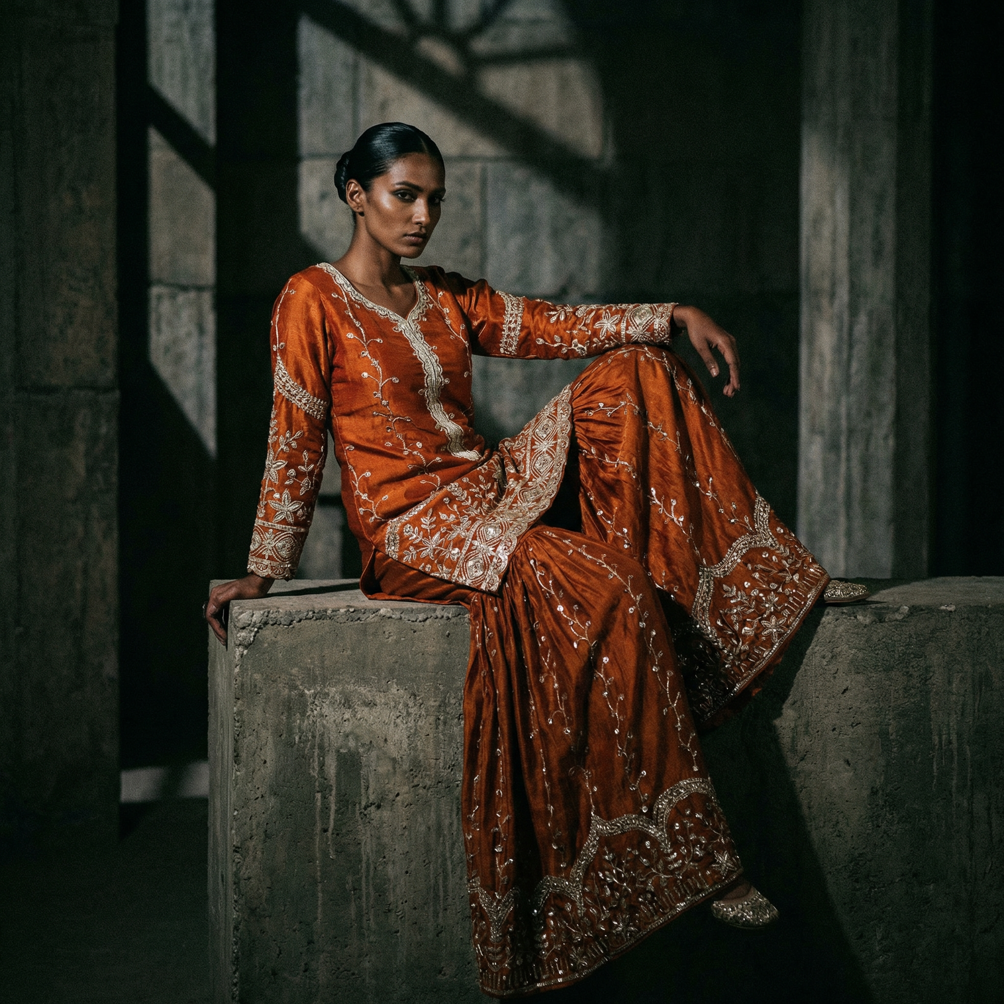 Archived Patina Burnt Orange Silk Suit